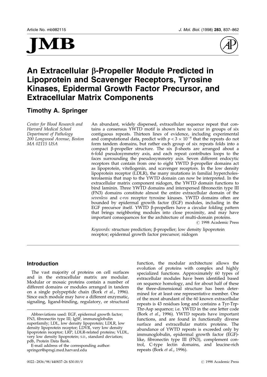 An Extracellular Β-Propeller Module Predicted in Lipoprotein And