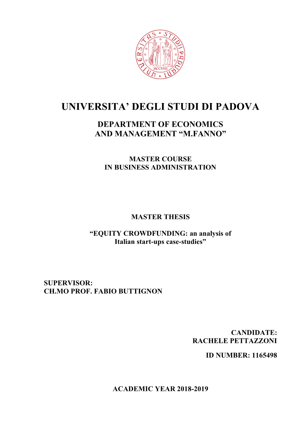 Universita' Degli Studi Di Padova