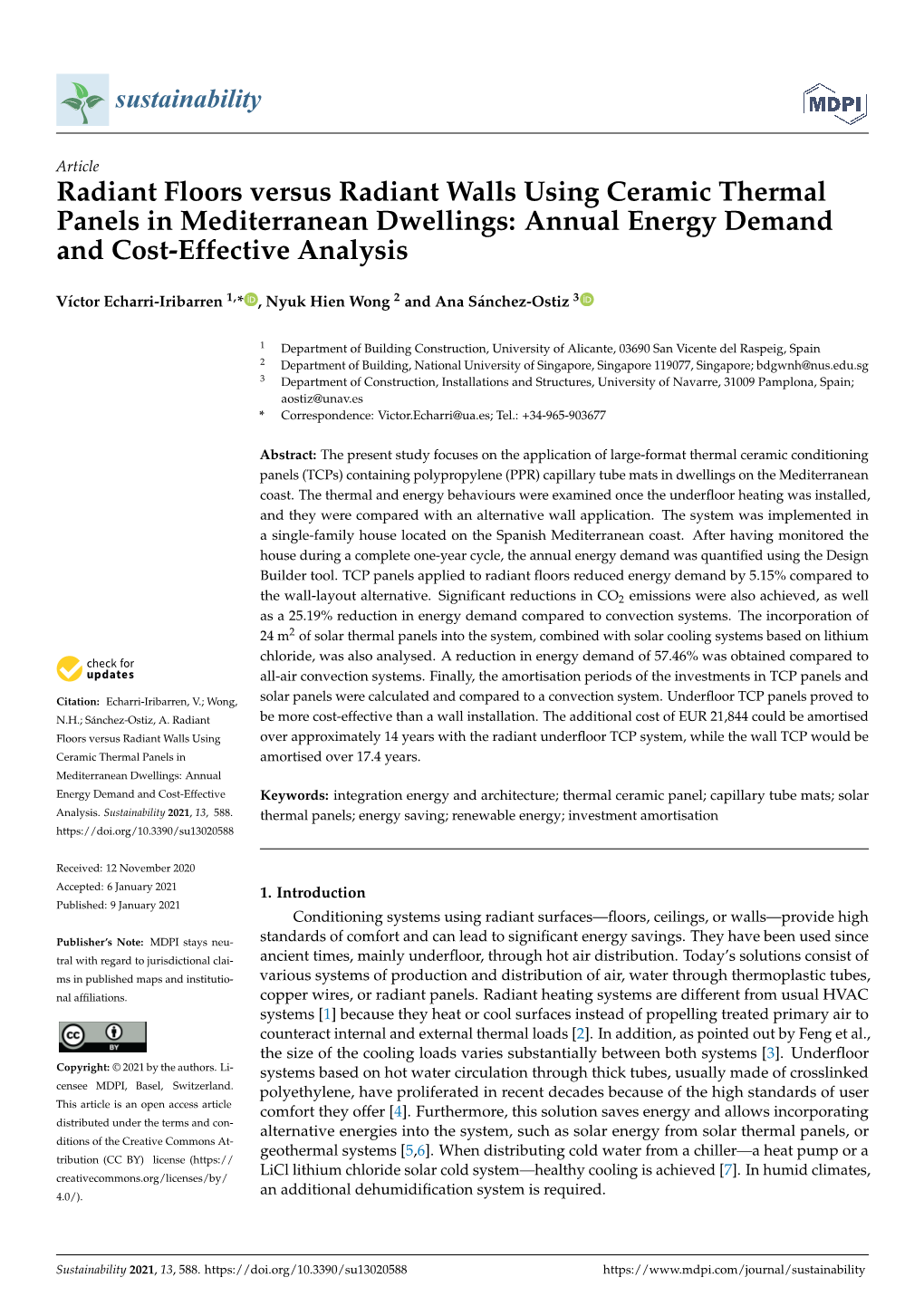 Radiant Floors Versus Radiant Walls Using Ceramic Thermal Panels in Mediterranean Dwellings: Annual Energy Demand and Cost-Effective Analysis