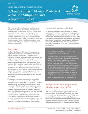 Climate-Smart” Marine Protected Areas for Mitigation and Adaptation Policy