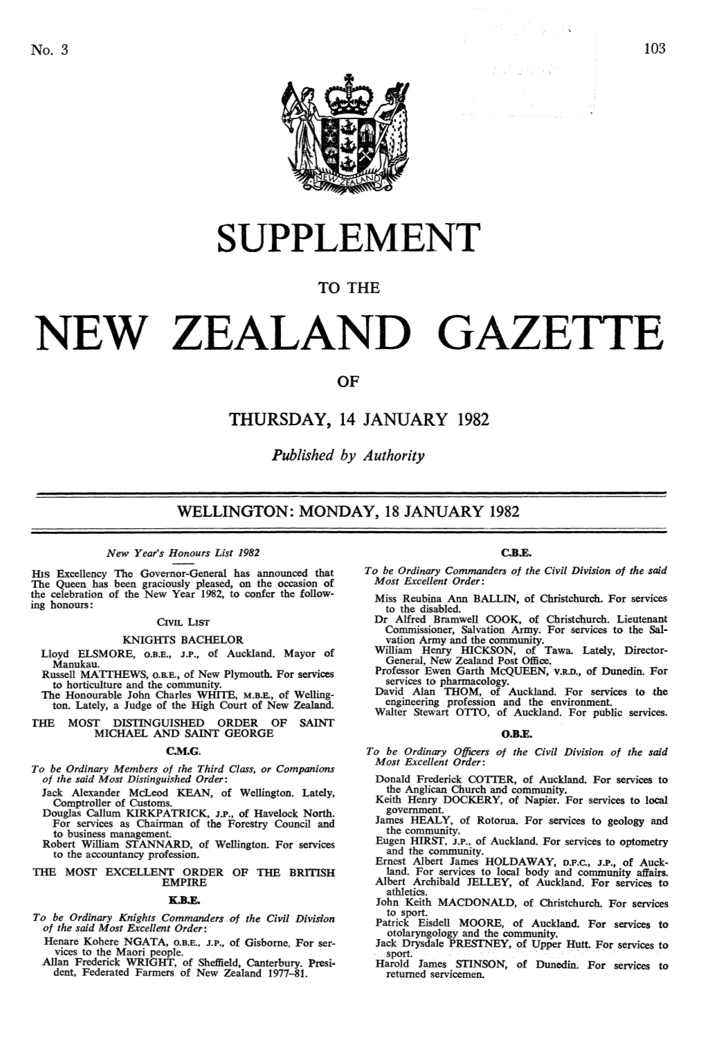 New Zealand Gazette Of