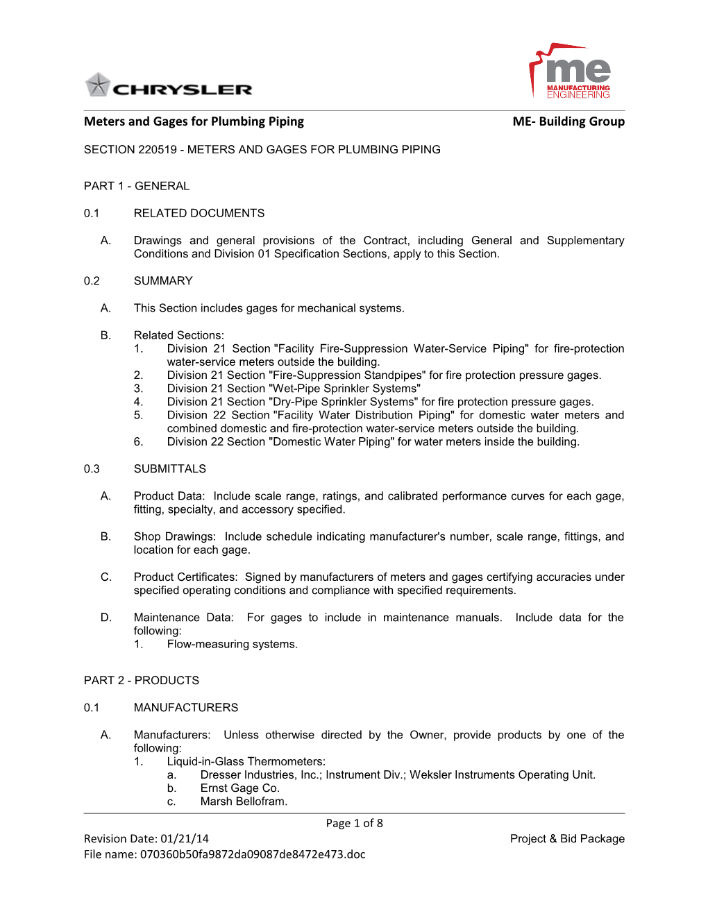 Meters and Gages for Plumbing Piping ME- Building Group