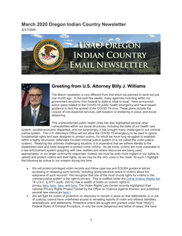 March 2020 Oregon Indian Country Newsletter 3/27/2020