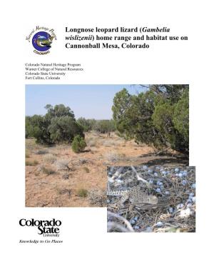 Longnose Leopard Lizard (Gambelia Wislizenii) Home Range and Habitat Use on Cannonball Mesa, Colorado
