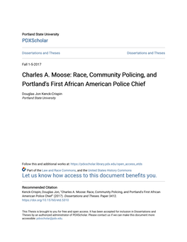 Charles A. Moose: Race, Community Policing, and Portland's First African American Police Chief