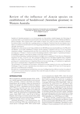 Review of the Influence of Acacia Species on Establishment of Sandalwood (Santalum Spicatum) in Western Australia
