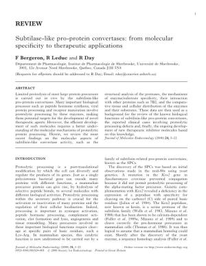 REVIEW Subtilase-Like Pro-Protein Convertases: from Molecular