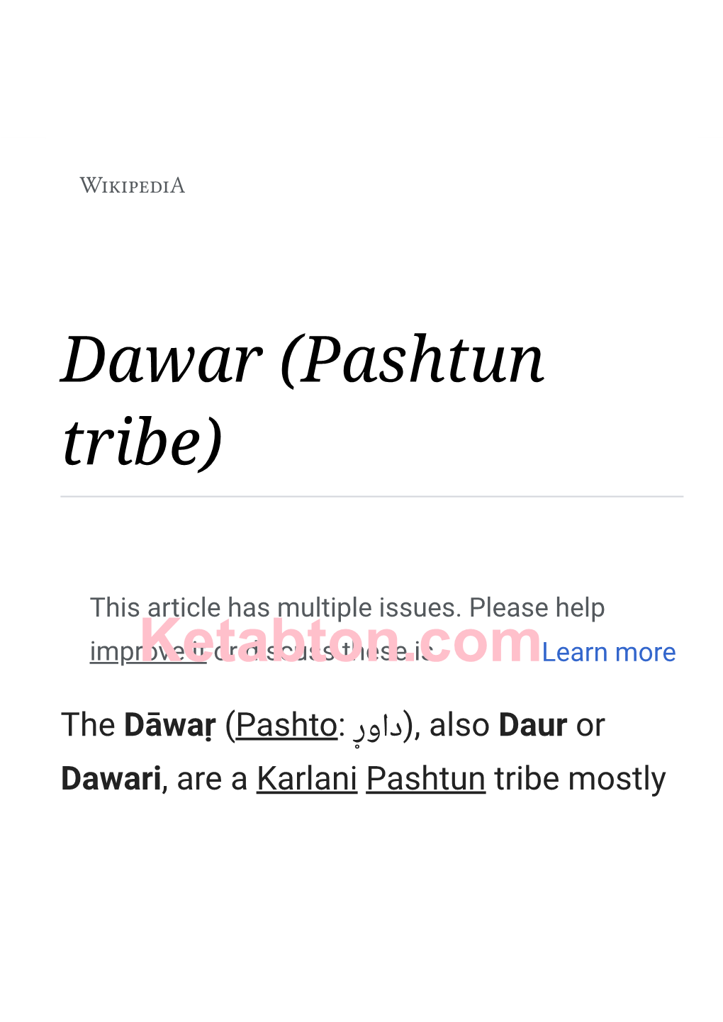 Dawar (Pashtun Tribe)