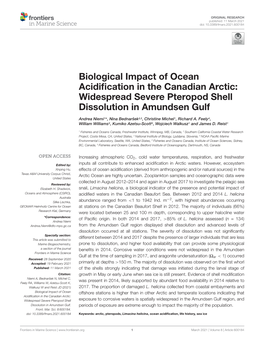 Biological Impact of Ocean Acidification in the Canadian Arctic: Widespread Severe Pteropod Shell Dissolution in Amundsen Gulf