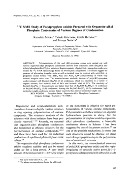 13C NMR Study of Poly(Propylene Oxide)S Prepared with Organotin-Alkyl Phosphate Condensates of Various Degrees of Condensation