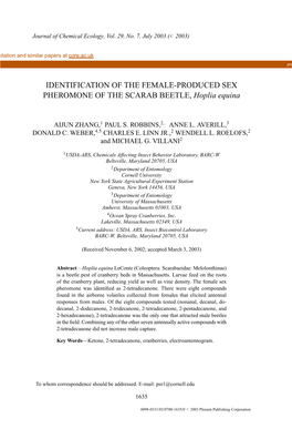 IDENTIFICATION of the FEMALE-PRODUCED SEX PHEROMONE of the SCARAB BEETLE, Hoplia Equina