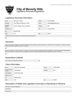 City of Beverly Hills Legislative Advocate Registration