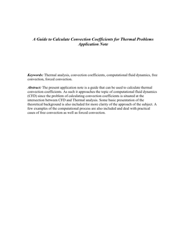 A Guide to Calculate Convection Coefficients for Thermal Problems Application Note