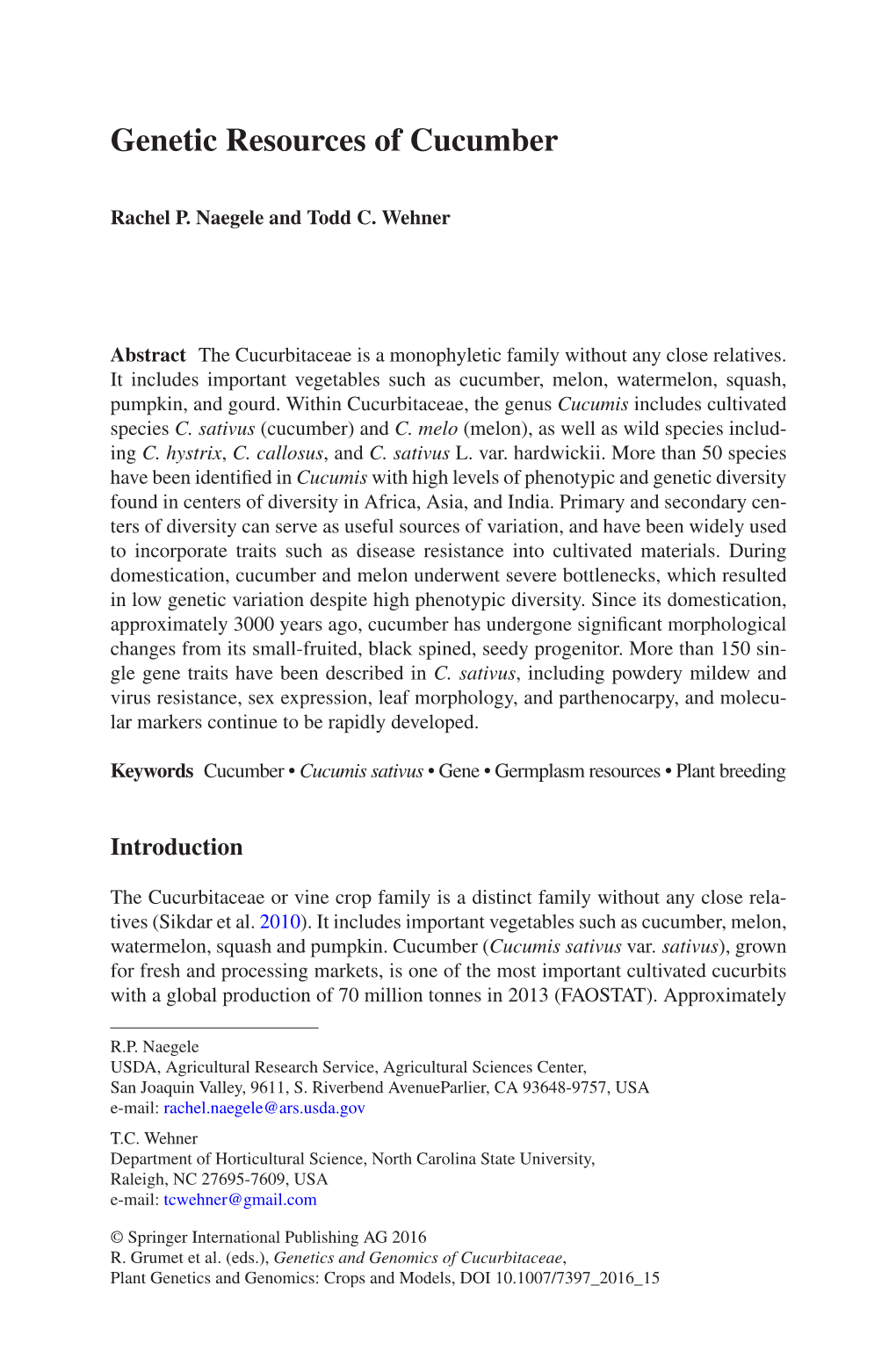 Genetic Resources of Cucumber