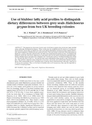 Use of Blubber Fatty Acid Profiles to Distinguish Dietary Differences Between Grey Seals Halichoerus Grypus from Two UK Breeding Colonies