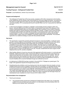 Management Report to Council Agenda Item 6.2