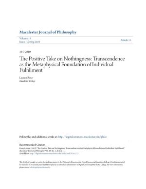 The Positive Take on Nothingness: Transcendence As the Metaphysical Foundation of Individual Fulfillment