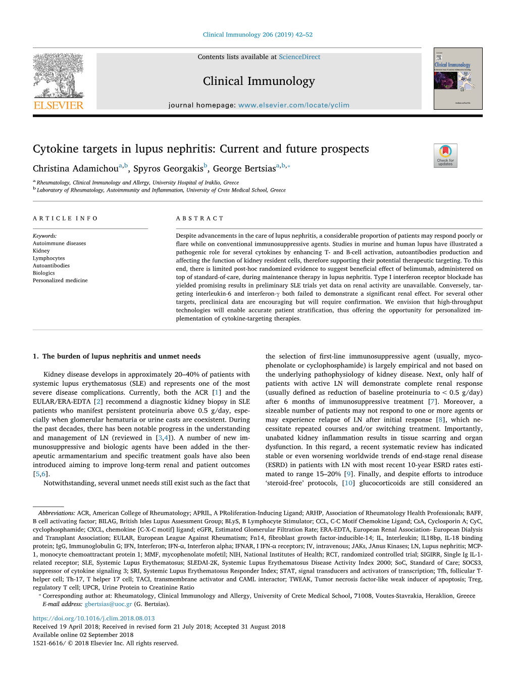 Cytokine Targets in Lupus Nephritis Current and Future Prospects