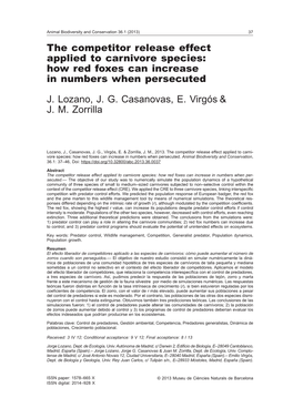 The Competitor Release Effect Applied to Carnivore Species: How Red Foxes Can Increase in Numbers When Persecuted