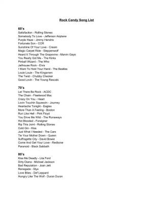 Rock Candy Song List 60'S 70'S 80'S