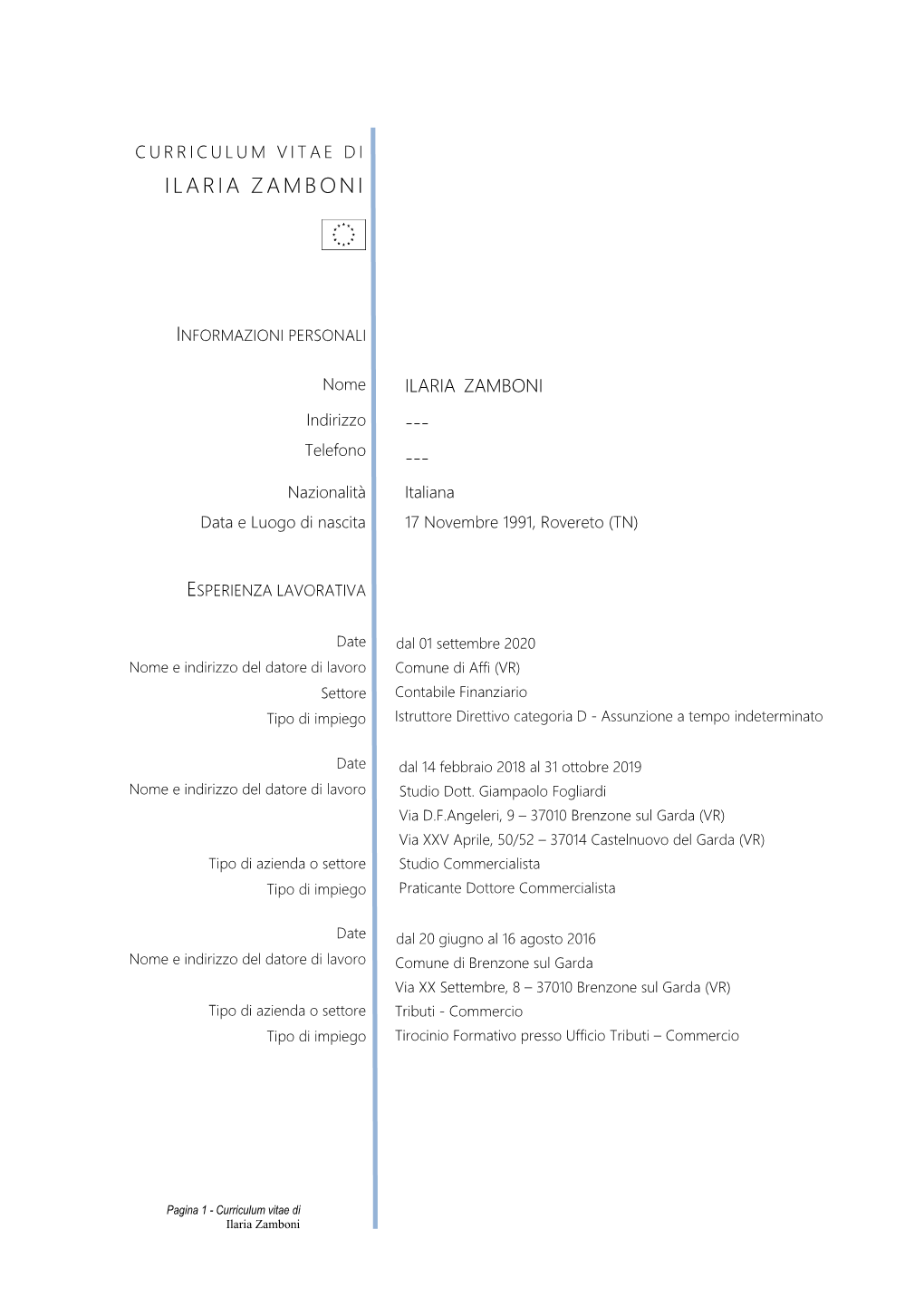 Curriculum Vitae in Formato Europeo