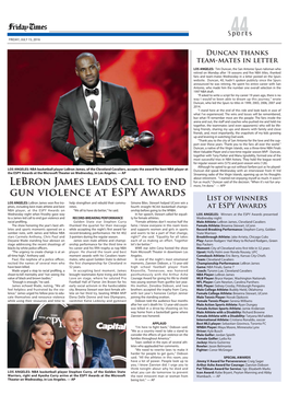 Lebron James Leads Call to End Gun Violence at ESPY Awards