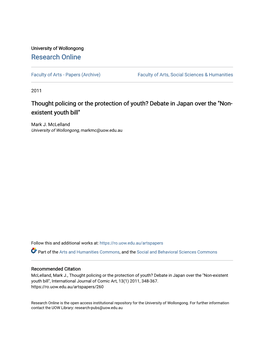 Thought Policing Or the Protection of Youth? Debate in Japan Over the "Non-Existent Youth Bill", International Journal of Comic Art, 13(1) 2011, 348-367