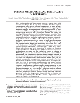 Defense Mechanisms and Personality in Depression