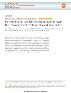 Fully Functional Hair Follicle Regeneration Through the Rearrangement of Stem Cells and Their Niches