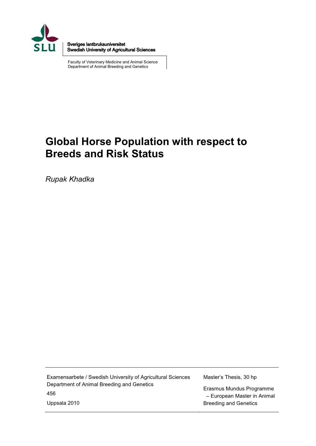 Global Horse Population with Respect to Breeds and Risk Status