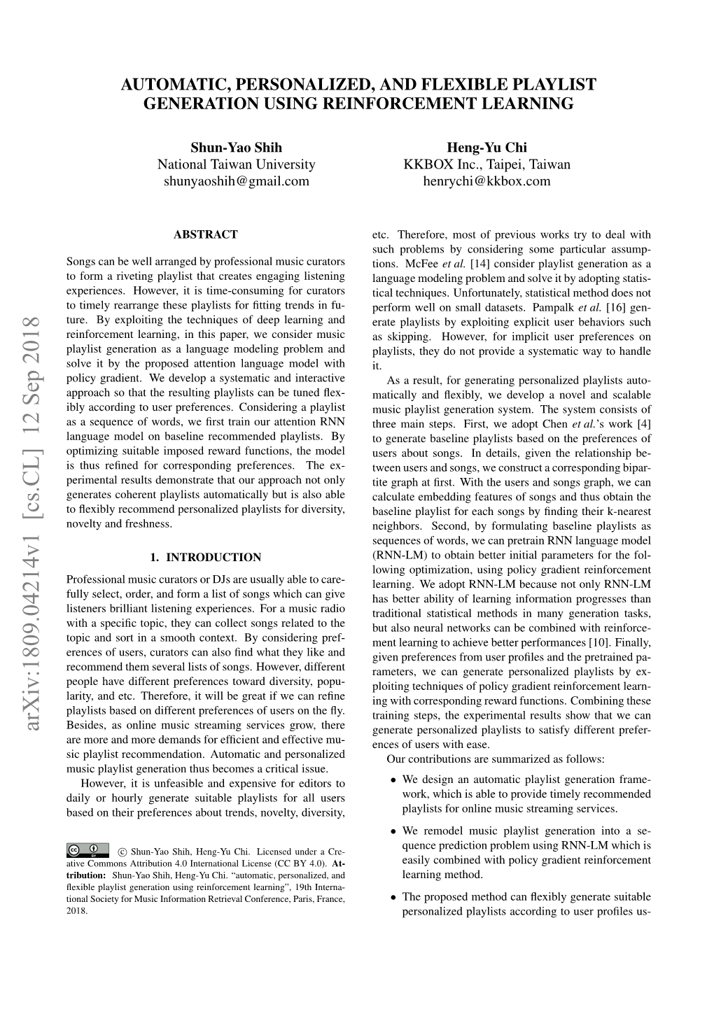 Automatic, Personalized, and Flexible Playlist Generation Using Reinforcement Learning