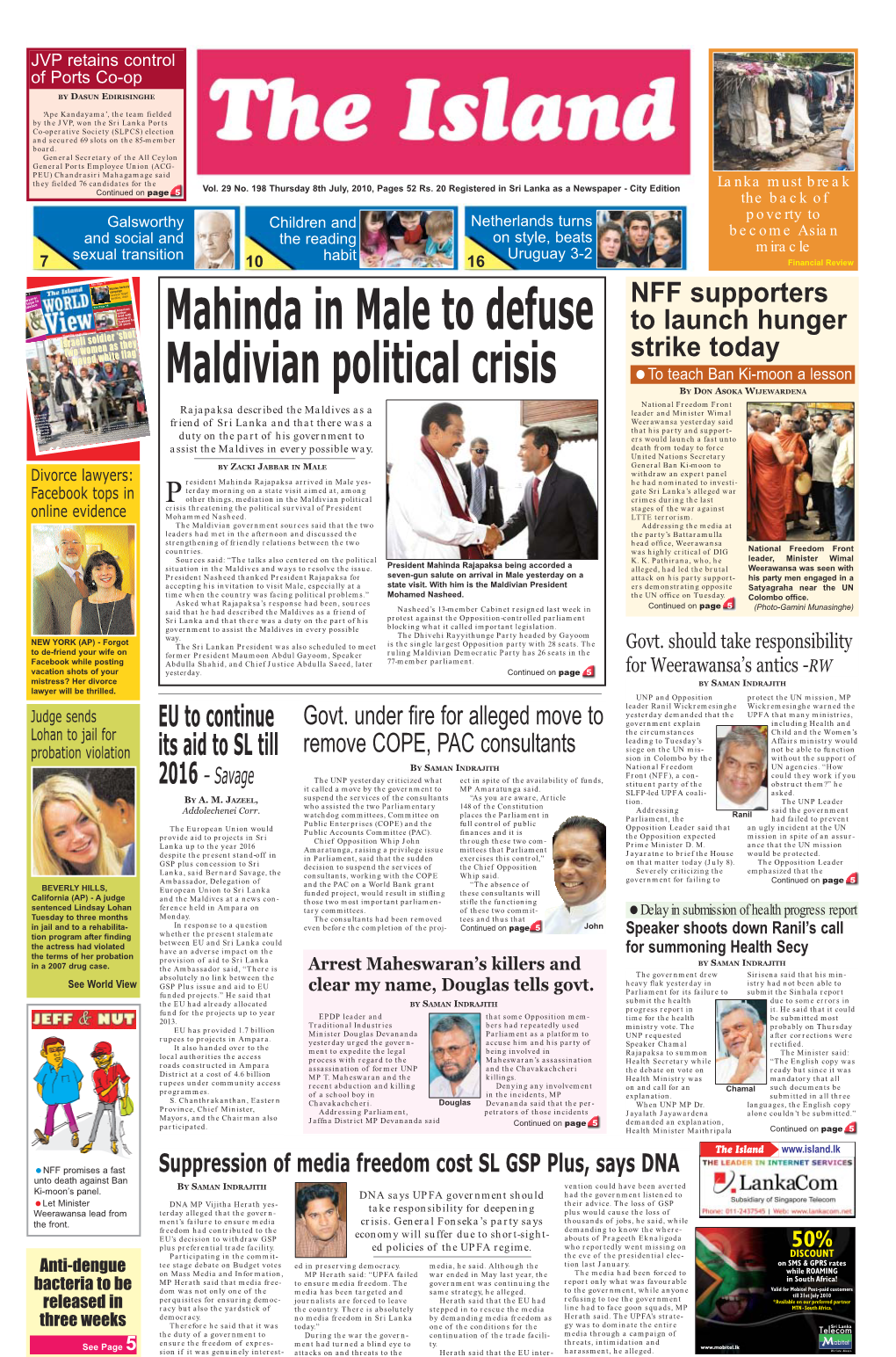 Mahinda in Male to Defuse Maldivian Political Crisis