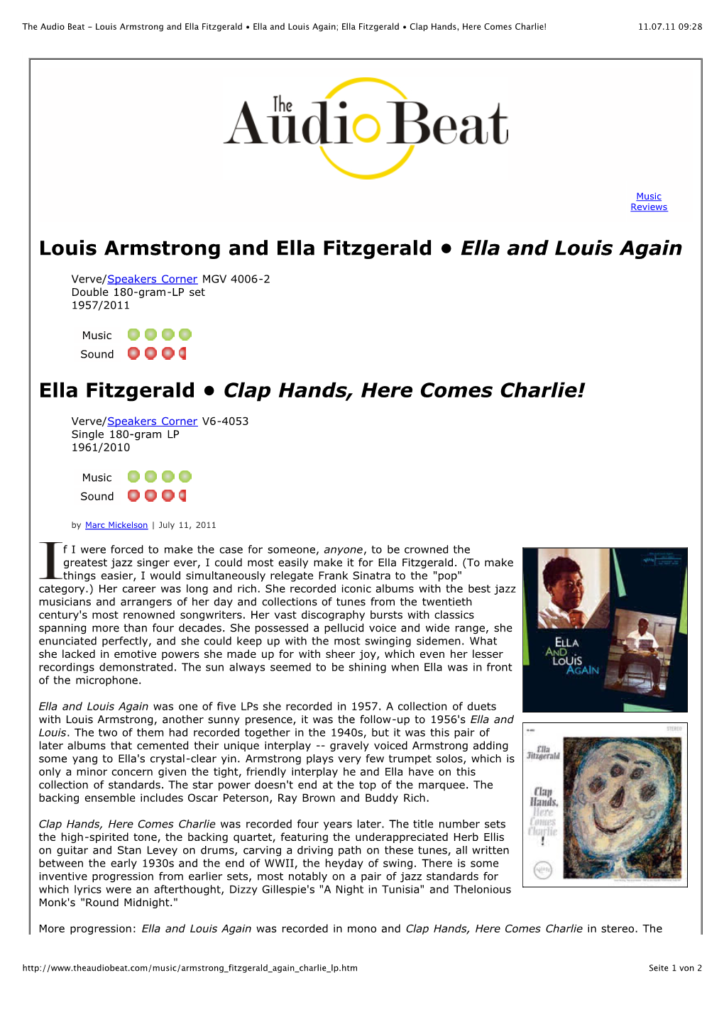 The Audio Beat - Louis Armstrong and Ella Fitzgerald • Ella and Louis Again; Ella Fitzgerald • Clap Hands, Here Comes Charlie! 11.07.11 09:28