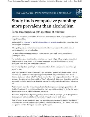 Study Finds Compulsive Gambling More Prevalent Than Alcoholism - Thursday, April 14, 2