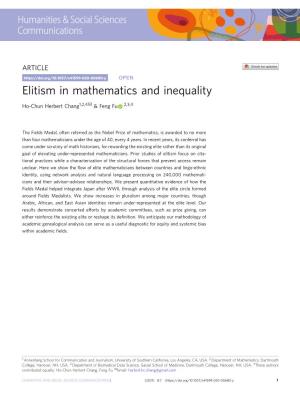 Elitism in Mathematics and Inequality ✉ Ho-Chun Herbert Chang1,2,4 & Feng Fu 2,3,4