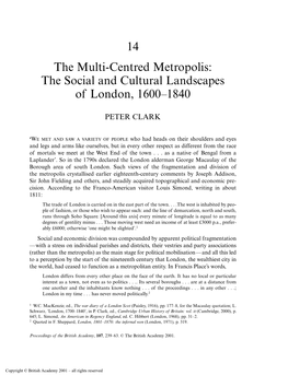 The Social and Cultural Landscapes of London, 1600–1840