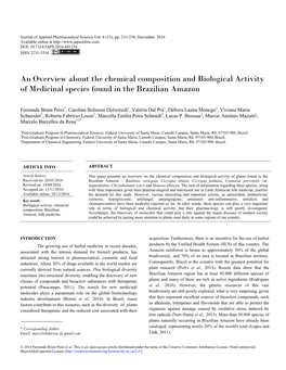 An Overview About the Chemical Composition and Biological Activity of Medicinal Species Found in the Brazilian Amazon