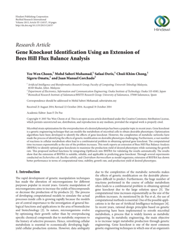 Research Article Gene Knockout Identification Using an Extension of Bees Hill Flux Balance Analysis