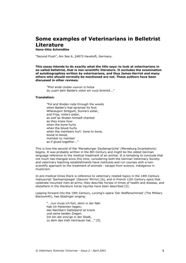 Some Examples of Veterinarians in Belletrist Literature Hans-Otto Schmidtke