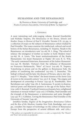Humanism and the Renaissance by Daniella Rossi, University of Cambridge, and Nadia Cannata Salamone, University of Rome ‘La Sapienza’*