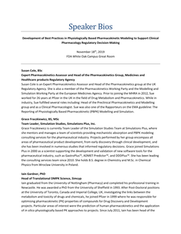 Speaker Bios: Development of Best Practices in Physiologically Based Pharmacokinetic Modeling to Support Clinical Pharmacology R