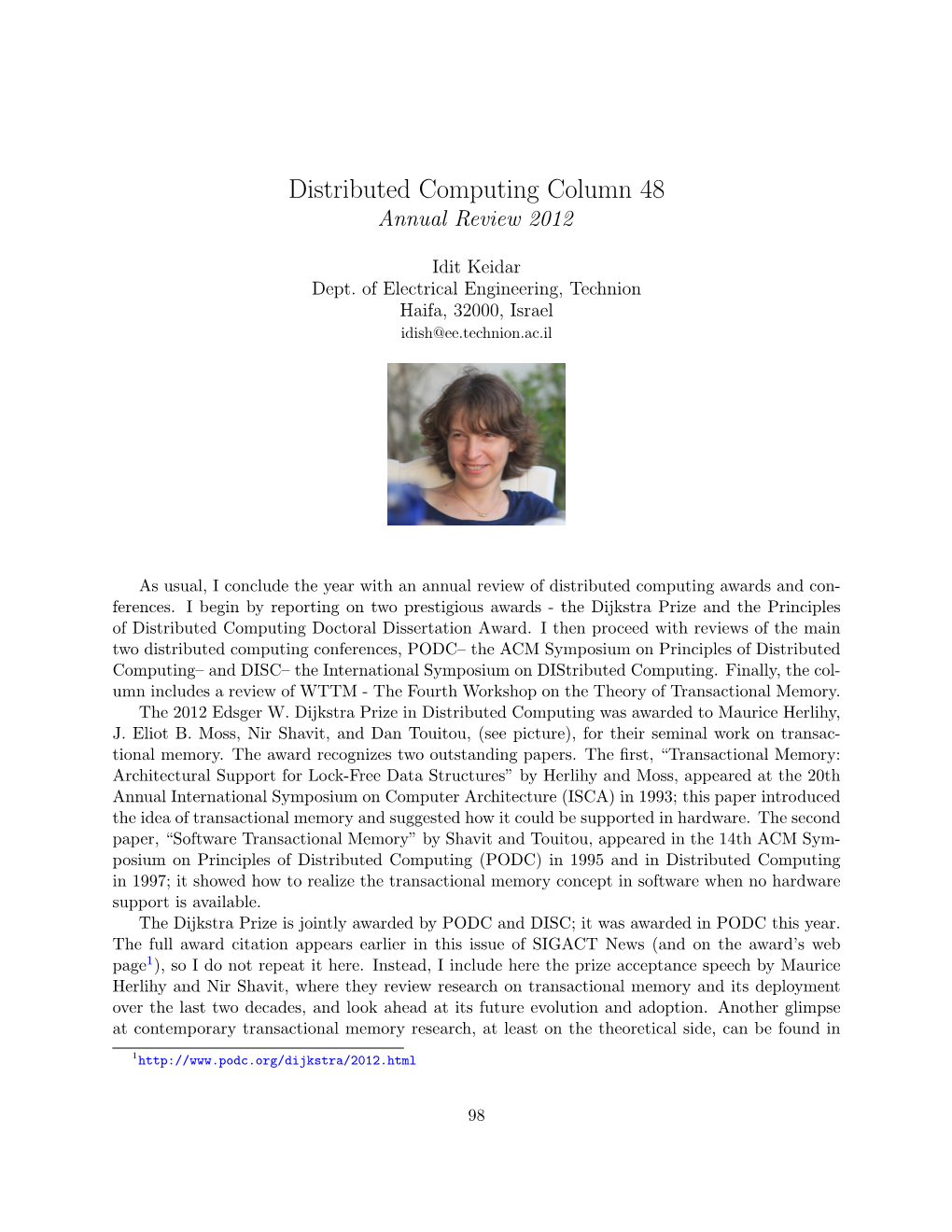 Distributed Computing Column 48 Annual Review 2012