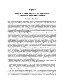 Chapter 9 John B. Watson: Profile of a Comparative Psychologist and Proto-Ethologist