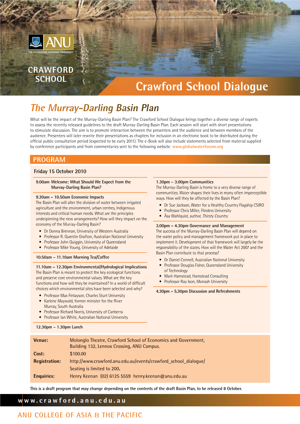 The Murray-Darling Basin Plan Crawford School Dialogue