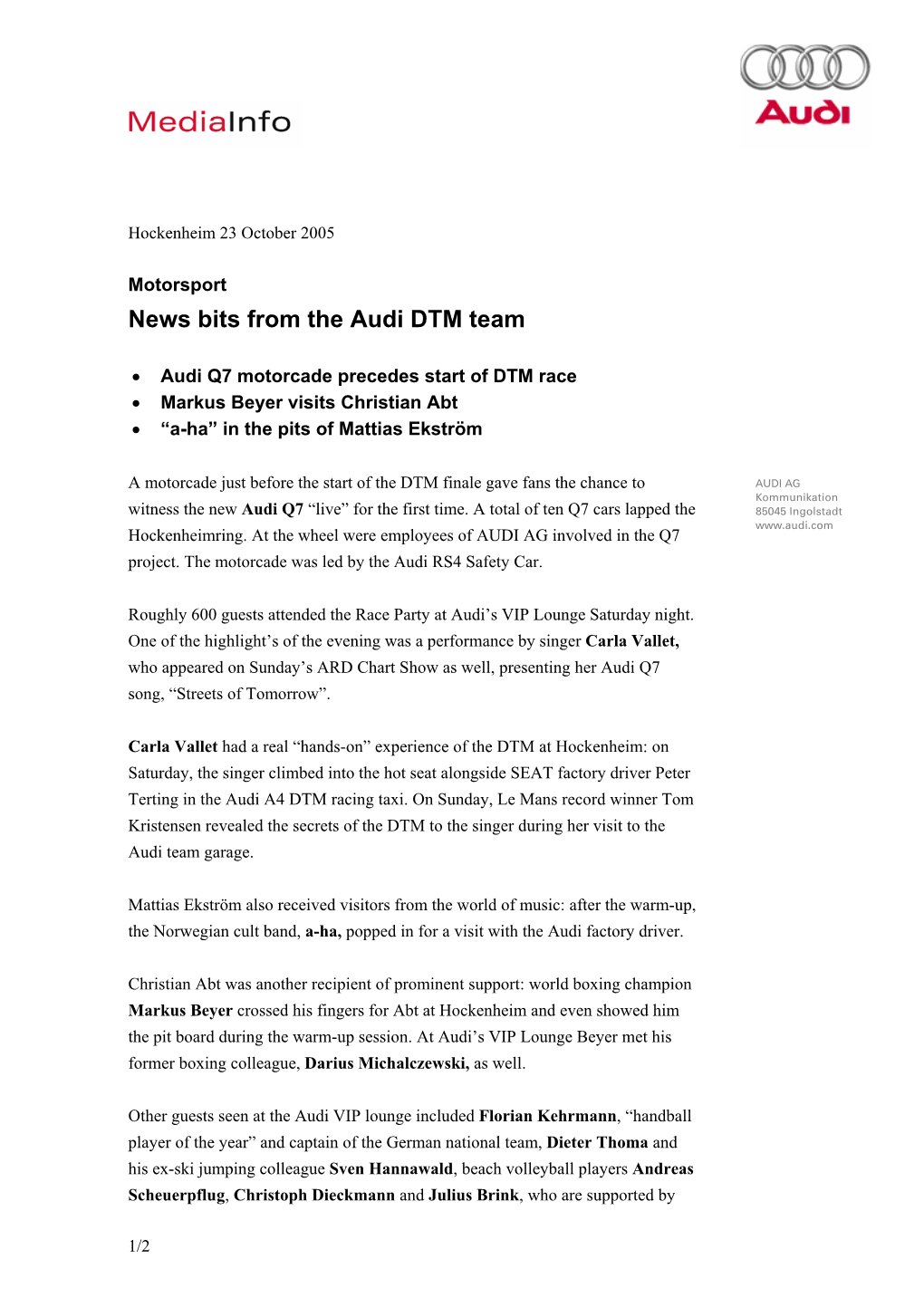 News Bits from the Audi DTM Team