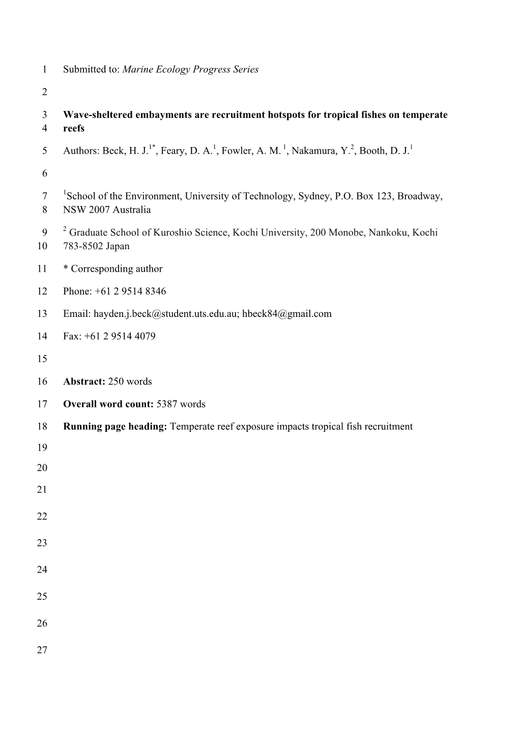 Marine Ecology Progress Series 1 2 Wave-Sheltered Embayments Are