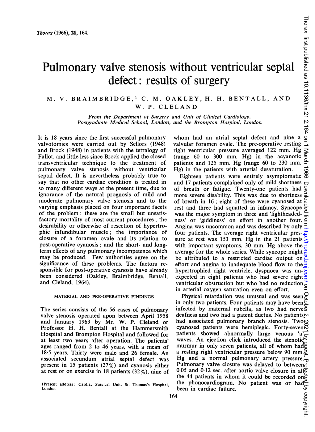 Pulmonary Valve Stenosis Without Ventricular Septal Defect: Results of Surgery