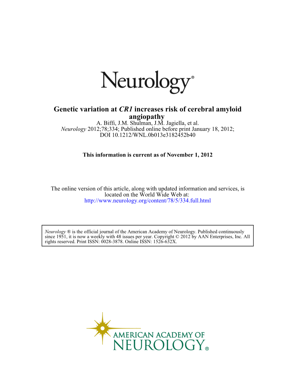 Angiopathy Increases Risk of Cerebral Amyloid CR1 Genetic Variation At