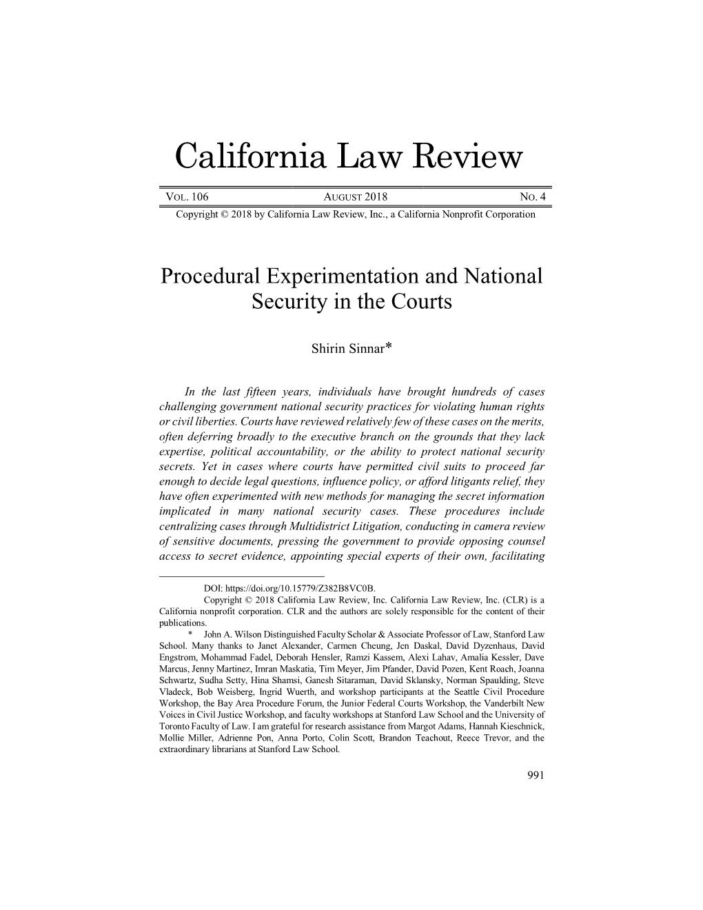 Procedural Experimentation and National Security in the Courts