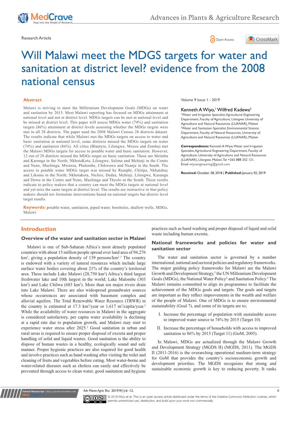 Will Malawi Meet the MDGS Targets for Water and Sanitation at District Level? Evidence from the 2008 National Census